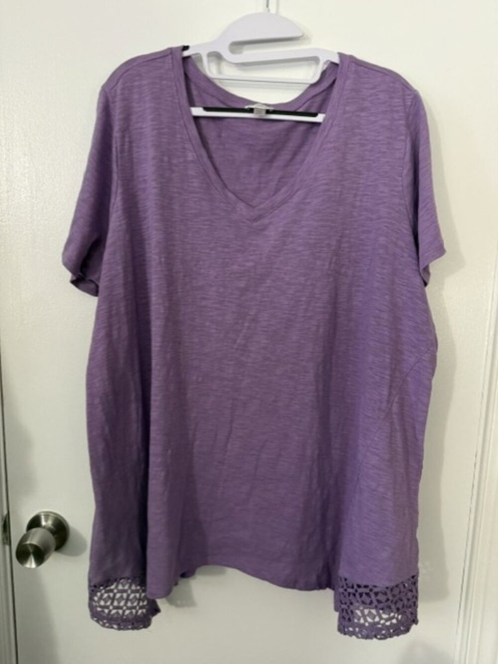 Avenue Purple Crochet-Trim V-Neck Top - Plus Size 22/24